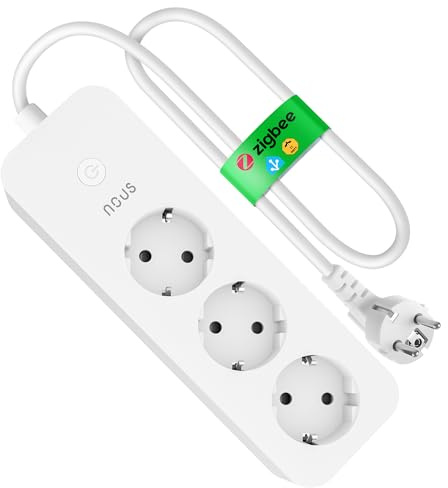Smart ZigBee 16A multipress, Richiede ZigBee-hubb, Intelligent Ciabatta 3 Prese med energiövervakning, Cavo 1,8 m, app-kontroll, kompatibel med Zigbee2MQTT, Alexa, Google Home