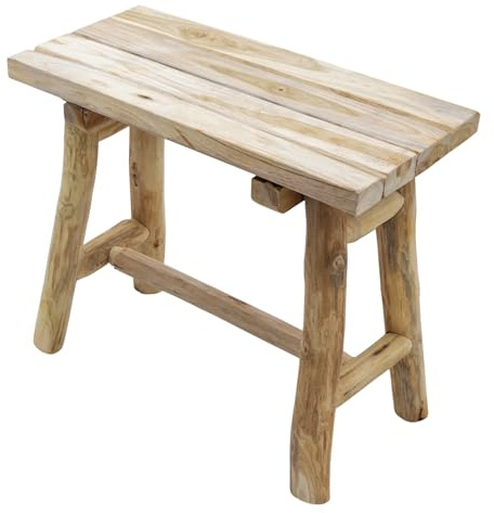 Spetebo Teak, blompall, naturlig, rektangulär – 43 x 38 cm – dekorativ bänk, lantställe i massivt trä, rustik – äkta trä, växtstativ, blompiedestal, miniatyr, träbänk, dekoration, träpall