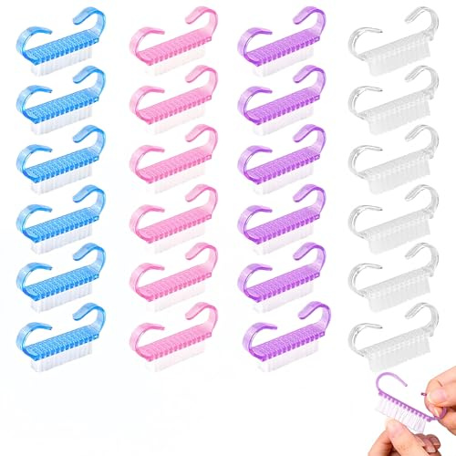 spazzole per la Pulizia delle Unghie 24 Pezzi Multicolore con Manico Comodo Rosa Viola Blu Trasparente per Manicure Pedicure Cura Mani Animali casa