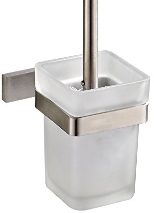 Weare Home Brosse WC et support en Verre Acier Inoxydable Contemporain Finition Brossée Porte Brosse de Toilette de Salle de bain Fixation Murale Salle de bain Balayette WC (Brosse Inclus)