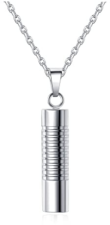 JOVIVI Silver Urn Necklace for Ashes Keepsake Cremation Jewellery Men Women Memorial Stainless Steel Cylinder Bullet Pet Hair Locket Pendant Chain & Filler Kit