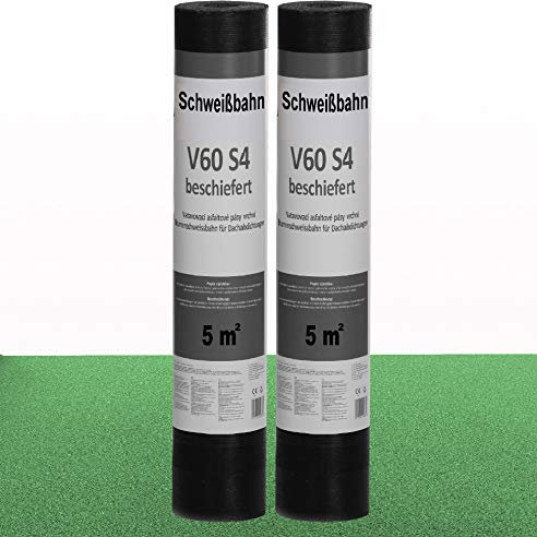 Isolbau Schweißbahn V60 S4 beschiefert - Bitumenbahn mit Glasvlies-Einlage zur Dachabdichtung - Grün, 2 x 5 m² Rolle