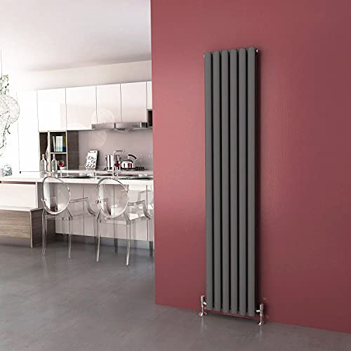 ELEGANT 1800 x 360mm Vertical Column Radiator Anthracite Oval Double Panel Designer Radiator
