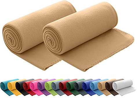 wometo 2er Set Polar Fleecedecke oekoTex 130x160 ca. 400g mit Anti-Pilling und Kettelrand beige Sand
