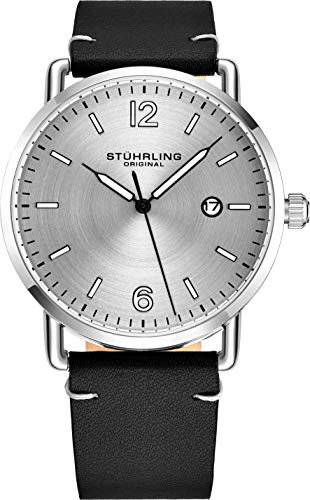 Stuhrling Original Herrenuhr Leder oder Armbanduhr Analoges Zifferblatt mit Datum Minimalist Style 38mm Gehäuse - 3901 Uhren für Herren Kollektion