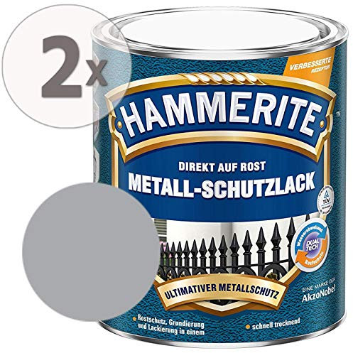 Hammerite Metall-Schutzlack Struktur-Effekt Grundierung Rostschutz silbergrau, 2 x 750 ml
