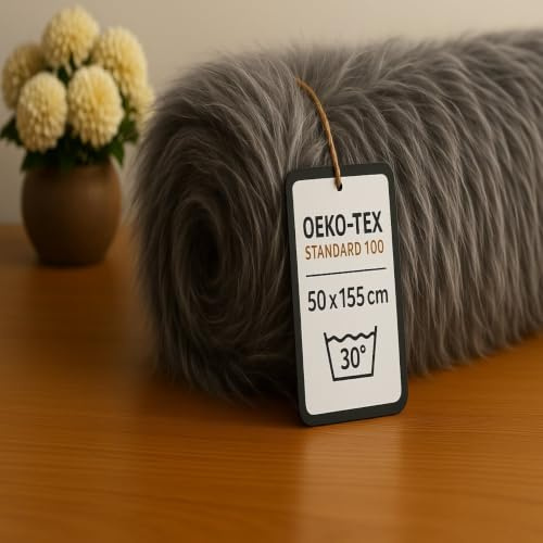 StoffBook weiß/grau faux Fur Stoff langhaar Fellstoff zum Basteln, Kunstfell Plüsch, Fell Nähen, Teddyplüsch, Fellimitat für Kinder, DIY Bastelprojekte, d412