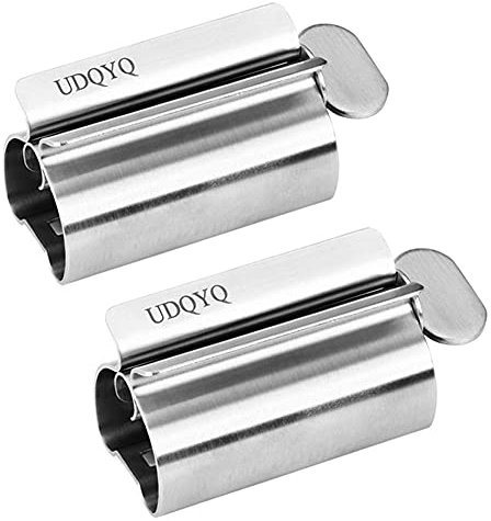 Toothpaste Squeezer 2 Pack - Metal Tube Squeezer Stainless Steel Tube Wringer UDQYQ Toothpaste seat Holder Stand (Gloss Finish Silver)