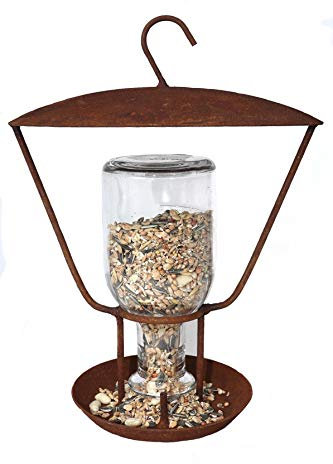 terracotta24 3X Vogelfutterstation mit Glasflasche aus Metall in Naturrost Rost, zum Stellen oder Hängen, Futterspender, Futterstation für Wildvögel (3 Stück)