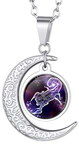 Suplight Unisex 12 Sternzeichen Collier personalisiert Edelstahl Runde Sternbilder Anhänger Halskette Name Gravur Münzenkette Horoskop Tierkreis Schmuck Geschenk für Damen Herren Jungen Mädchen