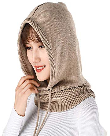 Yekeyi Cagoule d'hiver tricotée en cachemire - Masque de ski - Bonnet d'extérieur pour femme, kaki, taille unique