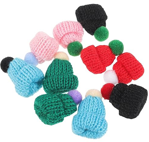 EXCEART 10 Stück DIY Mini Strickmützen mit Pompon Puppe Hut Niedlichen Garn Hut Kunst DIY Handwerk Strickdekoration Häkeln Pompon Small Caps Mini Hüte für Handwerk Schmuck Puppe Telefon