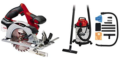 Einhell Scie circulaire portative sans fil TE-CS 18/150 (réglage sans outil de la profondeur de coupe et de l’angle d’inclinaison) Livré avec Aspirateur Synchro TC-VC 1820 SA - 20L