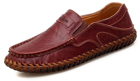 Aisfn Hommes Mocassins en Cuir Mode Mocassins décontractés Chaussures de Marche Conduite Sport Divertissement Affaires Chaussures de Travail vin rouge45 EU 10.83''