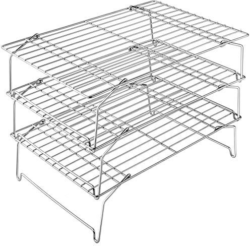 Cooling Rack, Homikit 3-Tier Thick Wire Rack Stainless Steel Cooling Tray, Oven Roasting Grilling Baking Cooking Racks for Cake/Cookie/Bread, Dishwasher Safe, Collapsible & Stackable - 38x26cm