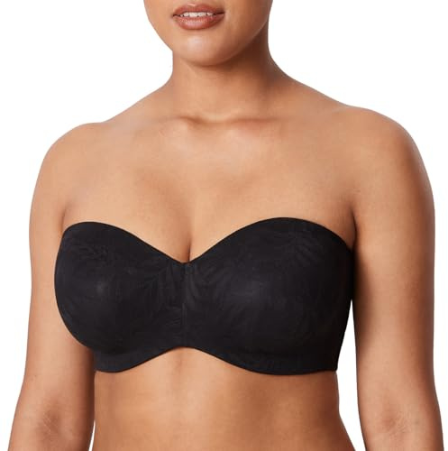 AISILIN Donna Reggiseno Senza Spalline con Ferretto Senza Silicone Taglie Forti Pizzo Senza Imbottitura Minimizer Nero 6E