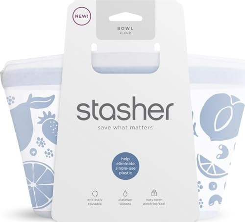 Stasher Wiederverwendbare Frischhalteschüssel aus Premium-Silikon, transparent, für Mikrowelle, Sous Vide, spülmaschinen-, ofen- und gefriergeeignet, BPA-frei, auslaufsicher, umweltfreundlich, 2