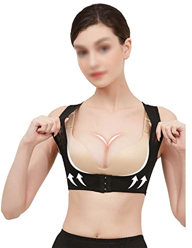 Corrector De Postura para Mujeres, Enderezador De Espalda Y Alivio del Cuello, Hombro Trasero,Black-M