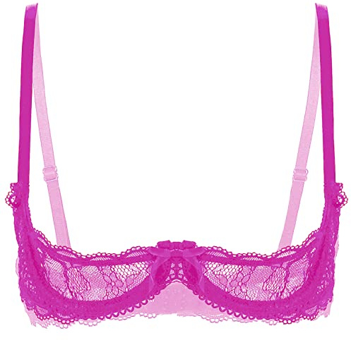 Zaldita Women's See Through Lace 1/4 Cups Balconette Bare Exposed Breast Underwire Bra Top Lingerie Rose 4XL