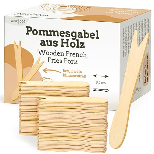 wisefood Forchetta per patatine fritte in legno, 8,5 cm, 5.000 posate usa e getta, posate in legno, biodegradabili, naturale, stabile, ecologica