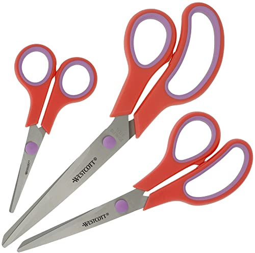 Westcott Easy Grip Scissors 3 pezzi Rosso | Set di 3 forbici universali con impugnatura confortevole | Lama in acciaio inox extra affilata e resistente | Forbici per casa e ufficio | N-90031 00