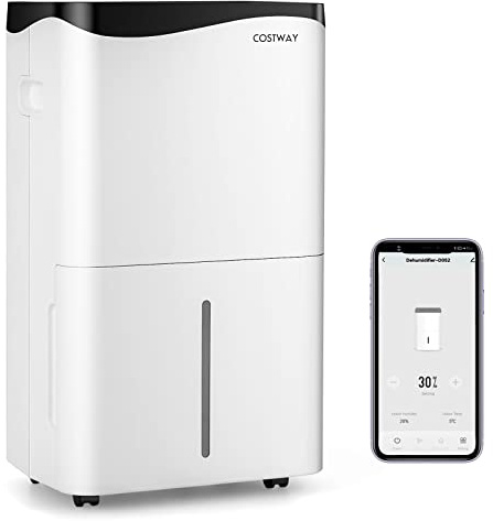 COSTWAY 50L/Day Dehumidifier with 4 Modes, 2 Speed, 5L Water Tank, Sleep Mode, Continuous Drainage, Laundry Drying & Auto Defrost Function for Home Damp (50L with APP)