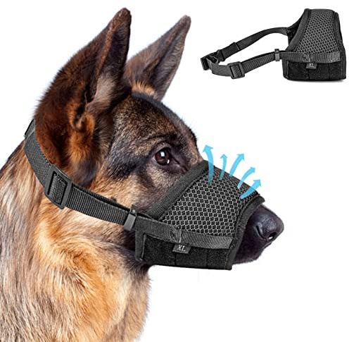 Muselière Chien avec Muselière Réglable Museliere Anti Aboiement en Maille Respirante Autocollante Boucle Réglable Muselière Anti-Aboiement pour Les Chiens de Taille Grande, Moyenne et Petite (Noir)