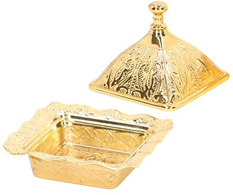 Cyrank Türkische Zuckerdose mit Deckel, Vintage Fancy Gold Candy Bowl Dekorativer Snackhalter Zinklegierung Servierteller für Partys Hochzeitstisch