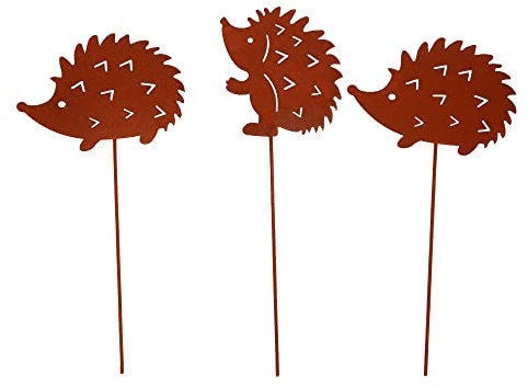 UNUS Garden - Set di 3 decorazioni da giardino, effetto ruggine, in metallo arrugginito, decorazione per giardino, terrazza, balcone, vaso da fiori