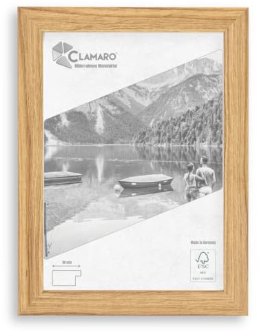 CLAMARO Marco de fotos COLLAGE, DIN A2, roble Catania, marco cuadrado de madera DM con cristal acrílico, parte trasera y colgador