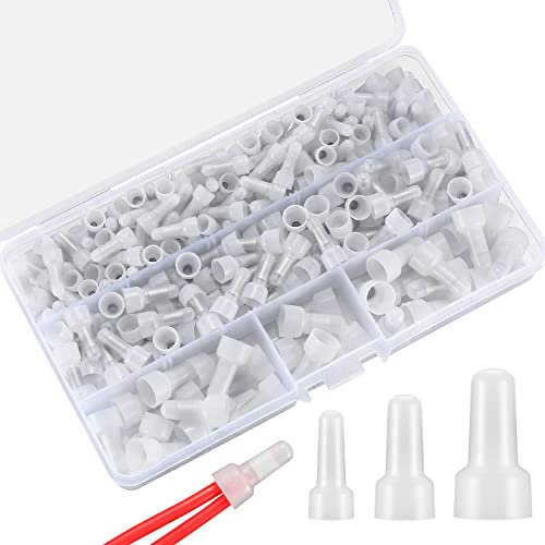 woshilaoDS 250 Pcs Closed End Wire Crimp Connectors, Nylon Closed End Crimp Caps, 22-16/16-14/12-10 AWG Gauge Power Splice Wire Caps Terminals Connectors