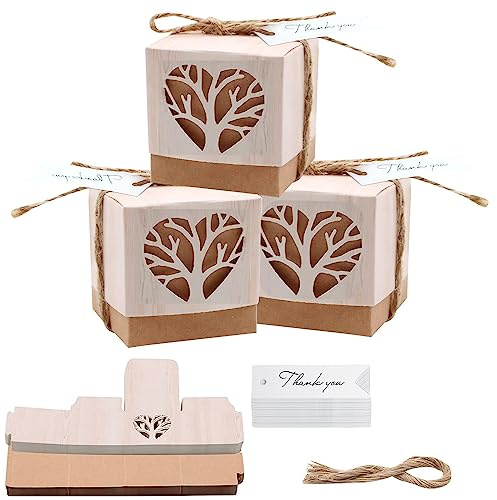 50pcs Der Baum Des Lebens Geschenkbox FüR SüßIgkeiten, Geschenkbox Kraftpapier, Gastgeschenke Taufe, Kindergeburtstag Hochzeit Taufe Geburtstag Party Candy Box (Herzform)