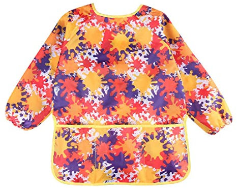 CUHZA Malschürze Kinder, Wasserdicht, Polyester, 2-8 Jahre, Unisex, Mehrfarbig, Geblümt, 1 Stück, Anpassbar, Taille, mit 3 Taschen für Malen, Kochen, Labor, Schule