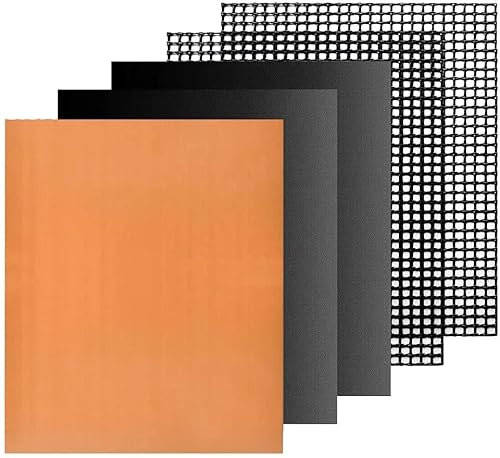 Domo Gardeno Teflon Grillmatten und Grillnetze Set: Antihaft-Matten, wiederverwendbar, 5 Stück, 40x33 cm, Kupferfarben und Schwarz, Rechteckig
