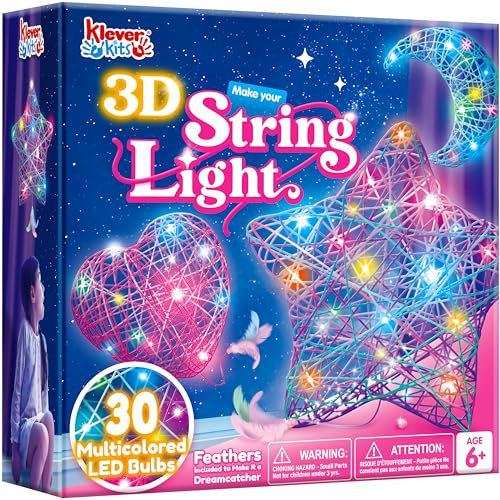 Klever Kits 3D String Art Kit for Kids,Arts and Crafts for Kids Ages 8 9 10 11 12,DIY Lantern Craft Set for Boys Girls,Light Up String Light Toy with 30 Multi-Colored LED Bulbs,Perfect Birthday Gifts