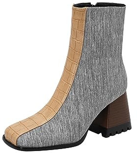 LZPCarra Shoes Overknees Women's Autumn and Winter Boots Women's Large European and American Style Foreign Trade Chunky Heel High Heel Short Boots Coloured Leather Boots Storage, gray, 5 UK