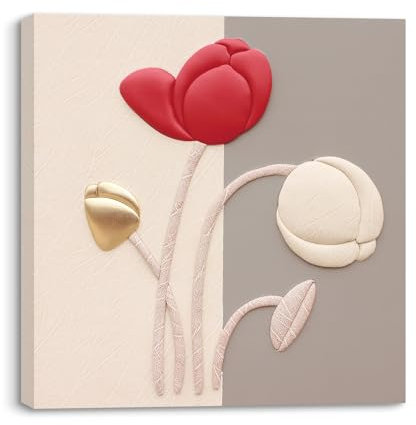 Piy Painting Lote de 1 Cuadros de Tulipanes Rojos, Impresion de Lienzo con Marco Interno, Modernas Cuadros de Cocina para Dormitorio, Sala de Estudio, Baño, Pasillo 30x30CM