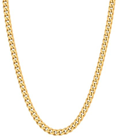 VEXXS Men Gold Necklace, Mens Gold Chain,18K Real Gold Plated 4/5/6mm Flat Cuban Link Chain, No Color Fading Men’s Necklace Chain,Jewelry Gift Men Women,Gift Box