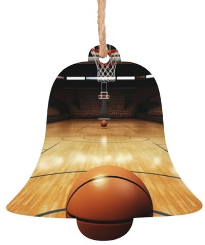 Basketball Arena Holz Weihnachtsglocke Form Ornamente Holz Weihnachtsbaum Hängende Dekoration Weihnachtsbaum Ornamente mit Seilen für Weihnachten Urlaub Dekorationen