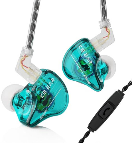 Yinyoo KBEAR Storm in Ear Monitor Headphones, 1DD Wired Earphones Professional Stage Earbuds, HiFi Deep Bass Clear Sound for Musician Singer, 3.5mm Plug, Detachable Cable (Transparent Cyan, With mic)