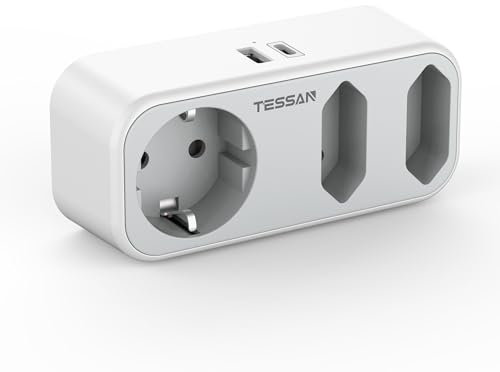 TESSAN Mehrfachstecker mit USB, Doppelstecker für Steckdose, Doppelsteckdose für Steckdose, 3 Fach Steckdosenadapter mit 2 USB 3600W, Mehrfachstecker Ladegerät Kompatibel mit Phone, Grau