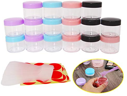Wopanxye 16 Stück Kosmetikdose mit Deckel, 20g, kleiner leerer Probenbehälter, Kunststoff runder Topf, 20ml Flaschendose für Make-up, Kosmetik, Lidschatten, Nägel, Puder, Lipgloss-Balsam, Salben