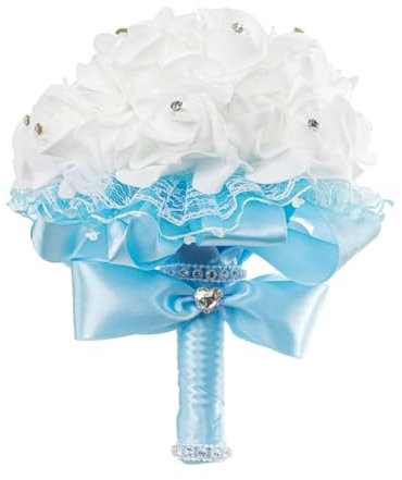 iSpchen Künstlicher Rosenstrauß Hochzeitssträuße für Braut Brautjungfernstrauß für Hochzeitsblumensträuße Hochzeitszeremonie Party Kirche Künstlicher Brautstrauß für Hochzeit Feiern,Blau