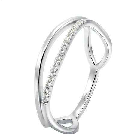 Stfery Ring Weissgold 585 Ring für Frauen 0.057ct Rund Diamant Ehering Damen Einzeln