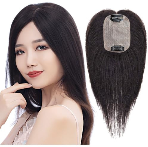 Topper per capelli umani lisci con base in seta, con clip, riga centrale, senza cuciture, attaccatura dei capelli naturale (5 x 8 cm, 18 cm, 2/99# rosso vinaccia)