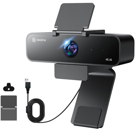 N newline Webcam 4K con microfono, tracciamento del presentatore AI, controllo gestuale, FOV 95°/78°/65°, Plug & Play, fotocamera PC con copertura per la privacy per laptop, zoom, squadre