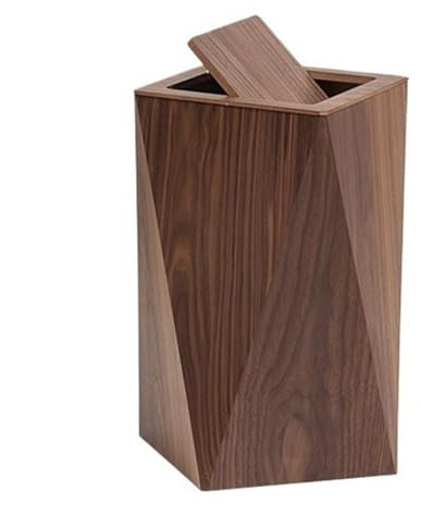 Bote de basura Bote de basura creativo en forma de rombo con tapa, cesto de basura de madera con tapa abatible y cubo interior for sala de estar, dormitorio y baño Papelera de cocina(Bruin,S)