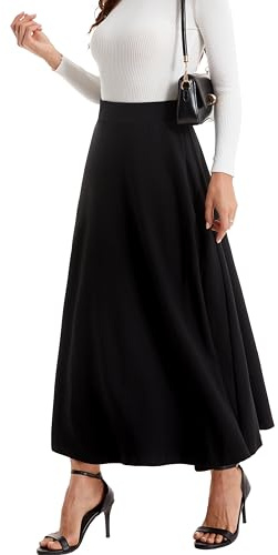 Yanhalo Jupe longue d'hiver plissée en coton pour femme Coupe ajustée, Noir , XL