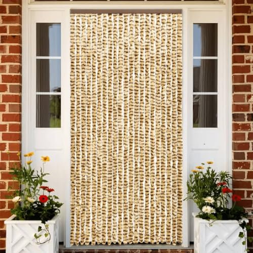 qohoio Fly Curtain Beige and Brown 100x200 cm Chenille,Curtains Door Fly Screen Curtain For Doorways Window Decorations Room Divider