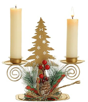 Weihnachtsbaum-Kerzenhalter, Dekor, Kerzenhalter mit Weihnachts-Tannenzapfen-Schleife, Dekorative Hirsch-Kerzenständer, Weihnachts-Tischdekoration mit Roter Schleife, Beeren,